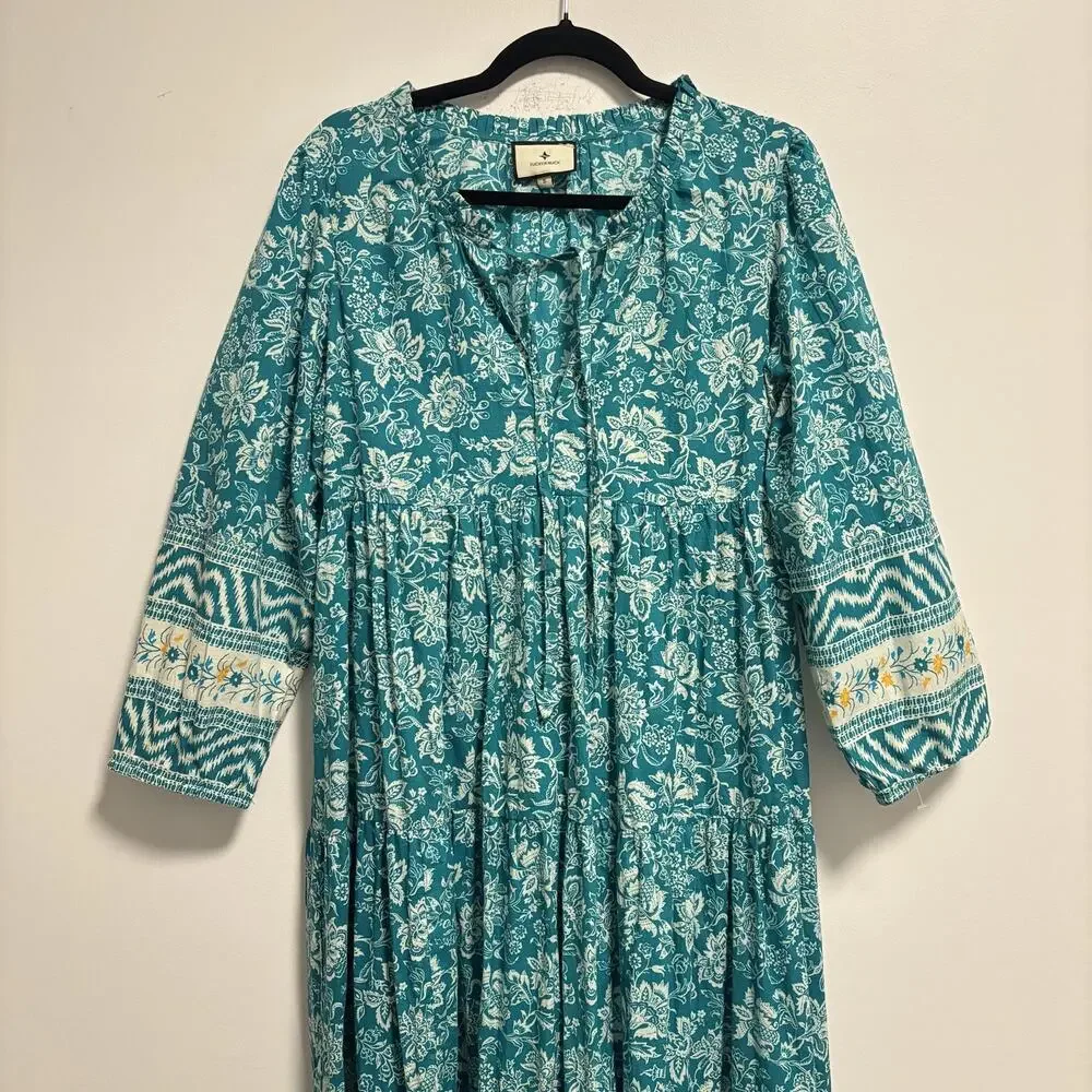Tuckernuck Teal Floral Tiered Mini Dress with White and Yellow Accents - Picture 2 of 10